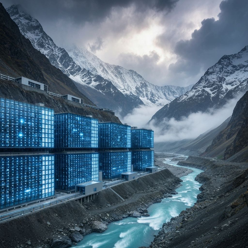 Himalayan mountain valley with data centre infrastructure